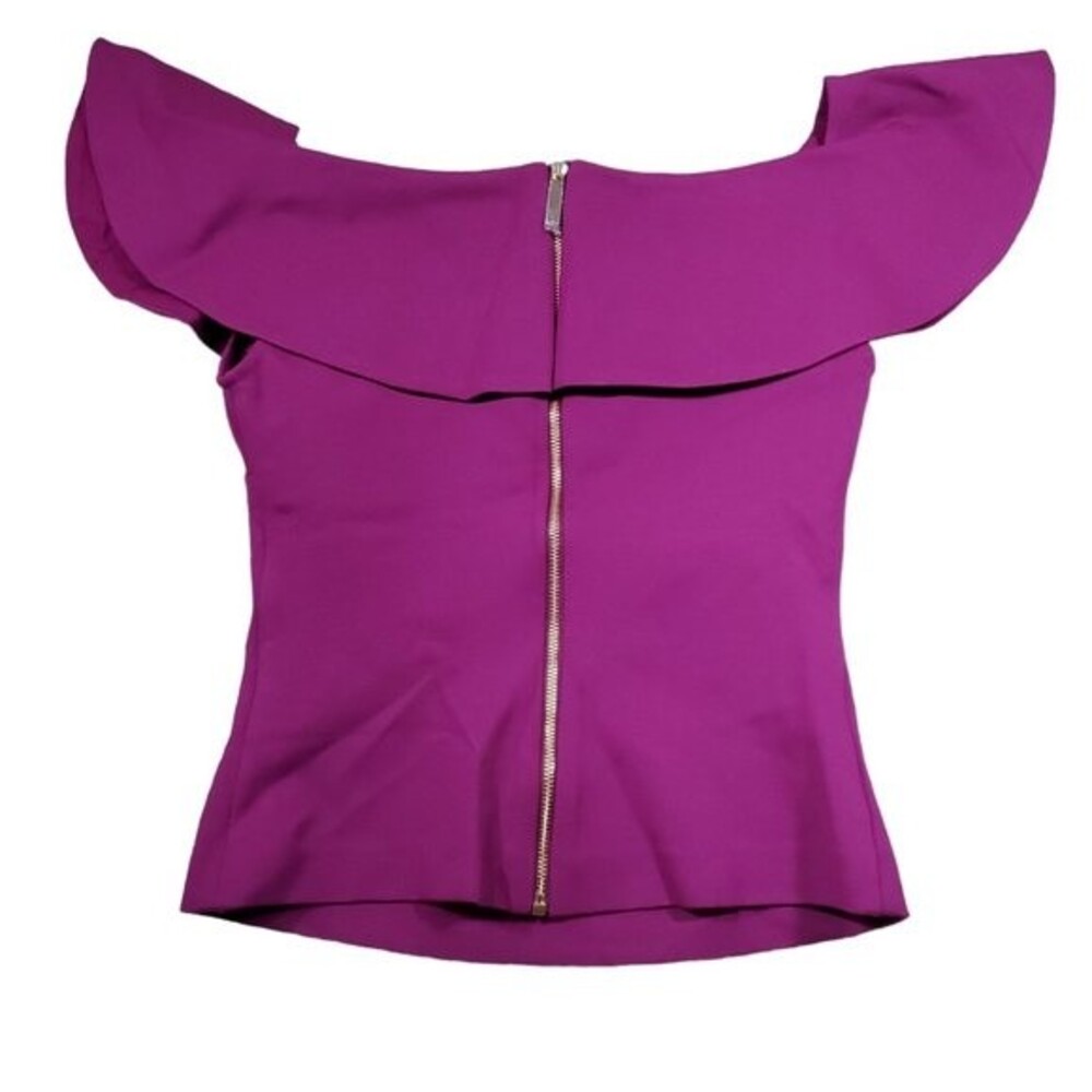 Ted Baker Frill Detail Bardot Top Ruffle Purple NWT Ted Size 0 US Women's 2 - Picture 3 of 10